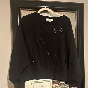 Loft Black Sequin Bow Sweatshirt